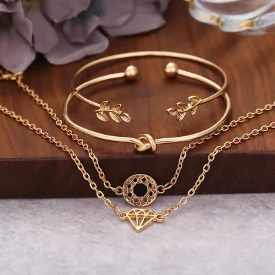 Elegant Designer Leaf Cuff Bracelet Set (4 pcs)